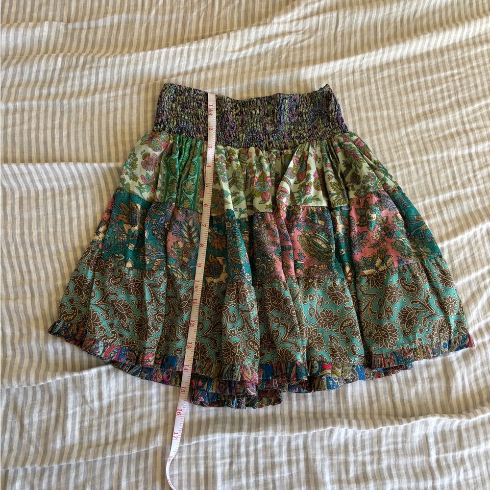 Bohemian Green Floral Tiered Skirt
